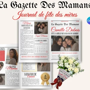 La Gazette de Maman – Édition Rouge | Journal Personnalisable et Imprimable | Le Cadeau Inoubliable pour la Fête des Mères | Canva